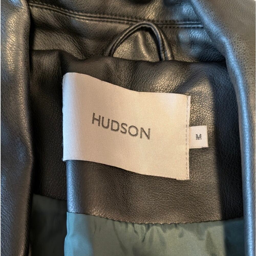 Hudson Jacket Womens M Black Oversized Vegan Leather Moto Biker Full Zip - Picture 5 of 10